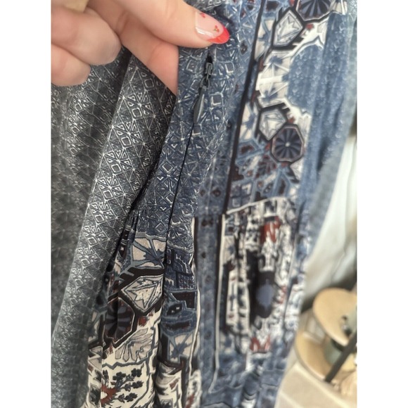 NWT FREE PEOPLE MARINE COMBO Blue‎ DRESS LONG SLEEVE BOHO WOMENS 12 MSRP $128 - Picture 8 of 9